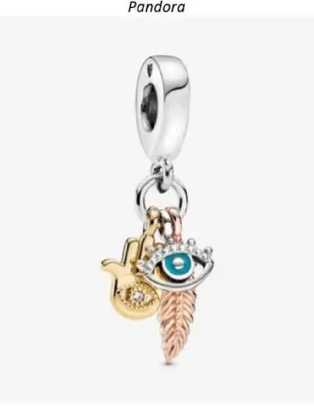 Pandora Hamsa, All-seeing Eye & Feather Spirituality Dangle Charm